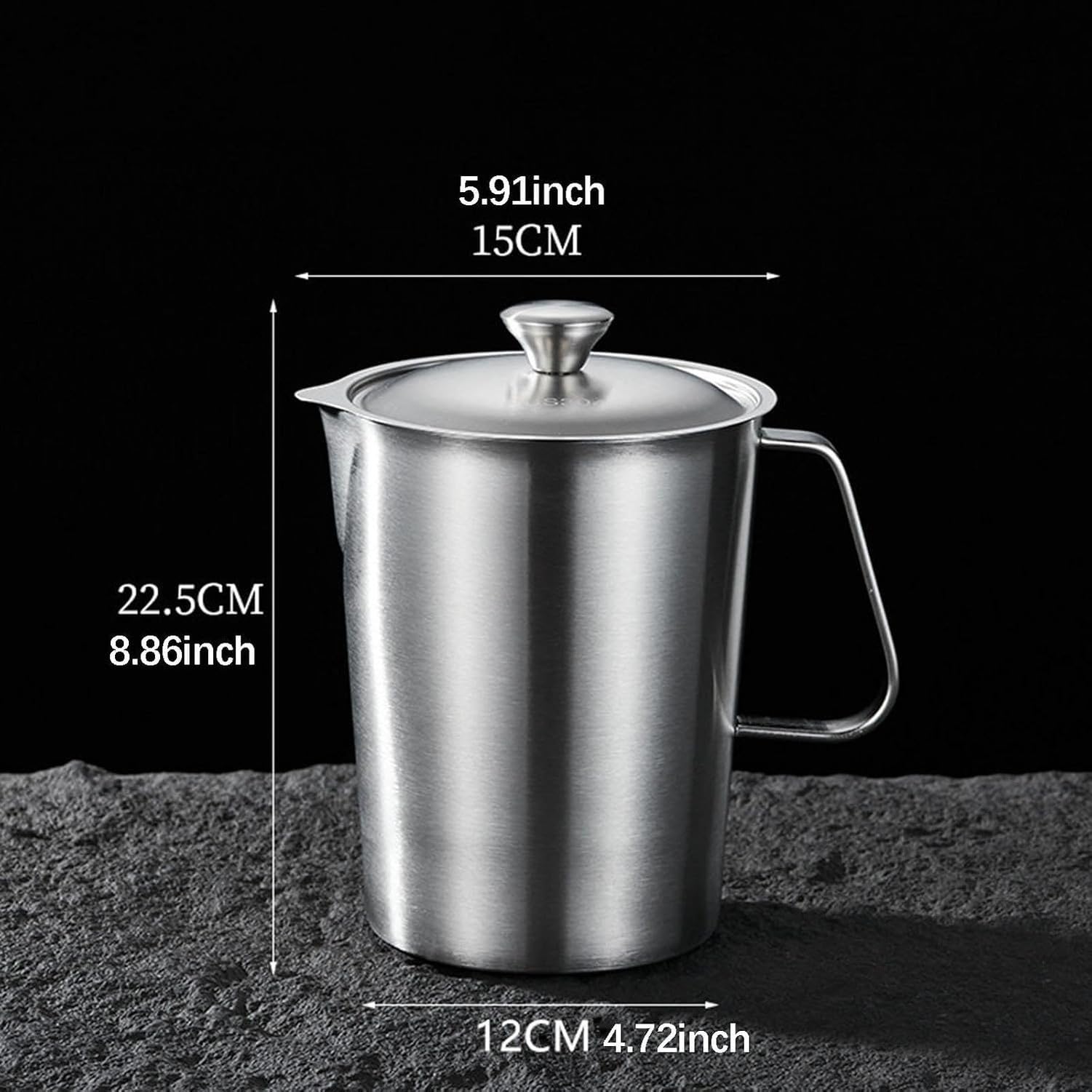 Misurino in Acciaio Inox per Latte con Manico, Bricco per Schiuma, Accessorio da Cucina per Mescolare, Adatto per Preparare caffè e Dolci, 2000ml, 2000ml