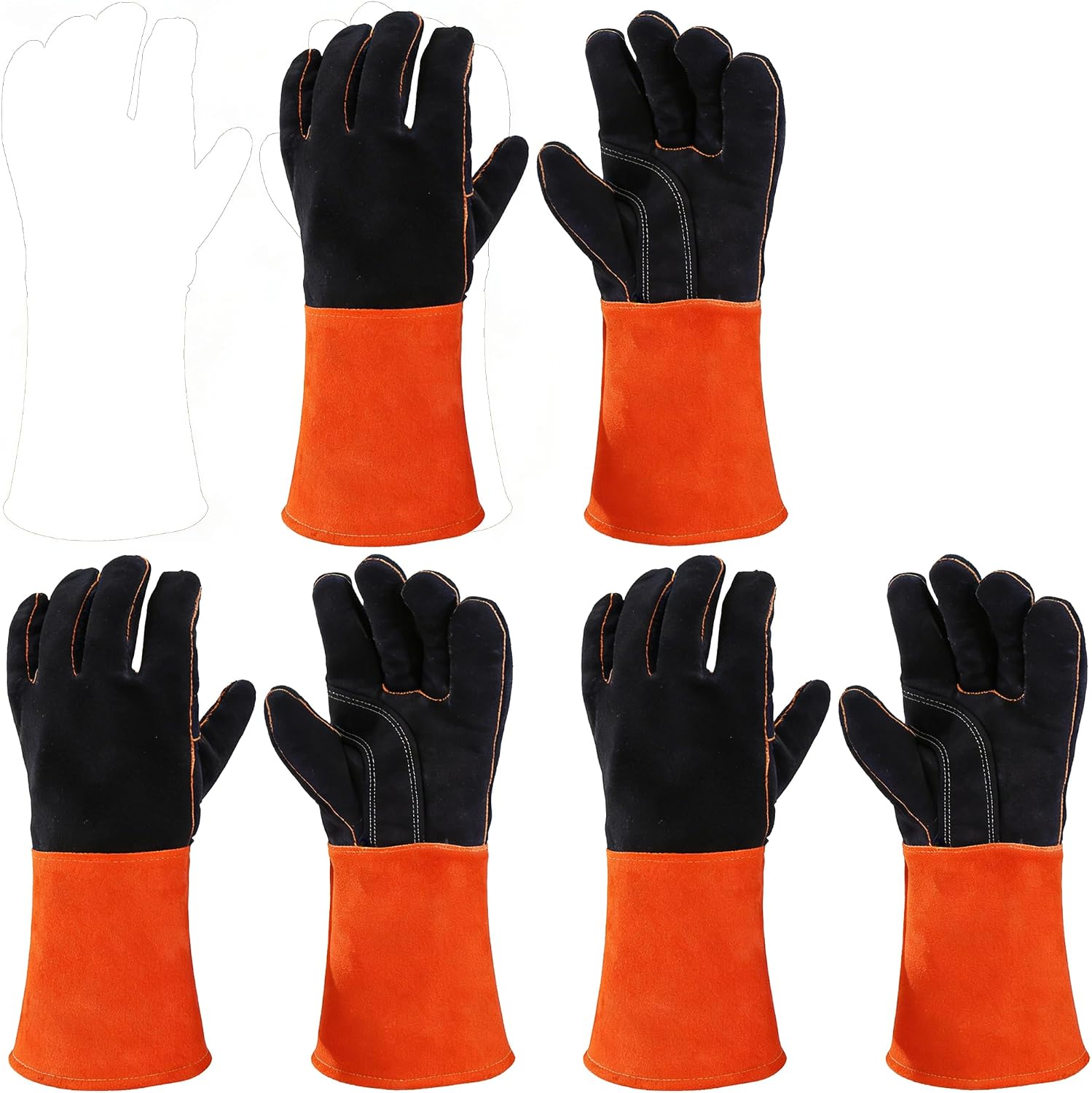 Velnox Leather Welding Gloves, Heat/Fire Resistant, Orange and Black, 13.8 Inch, XL, for BBQ, Grill, Fireplace, Oven (3)