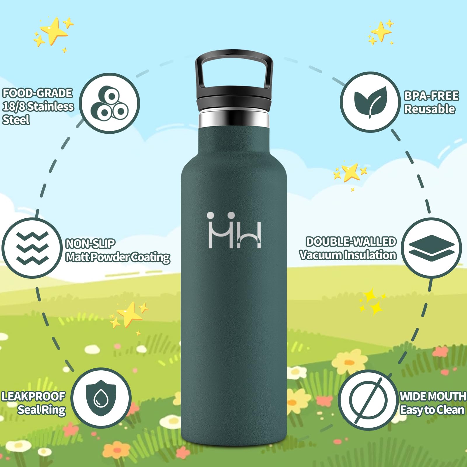 HoneyHolly Borraccia Termica Bambini 500ML, Senza BPA, Bottiglia Termica, Acciaio Inossidabile 18/8, Borraccia Con Cannuccia, A Prova Di Perdite, Borracce Per Scuola, Sport, Ufficio