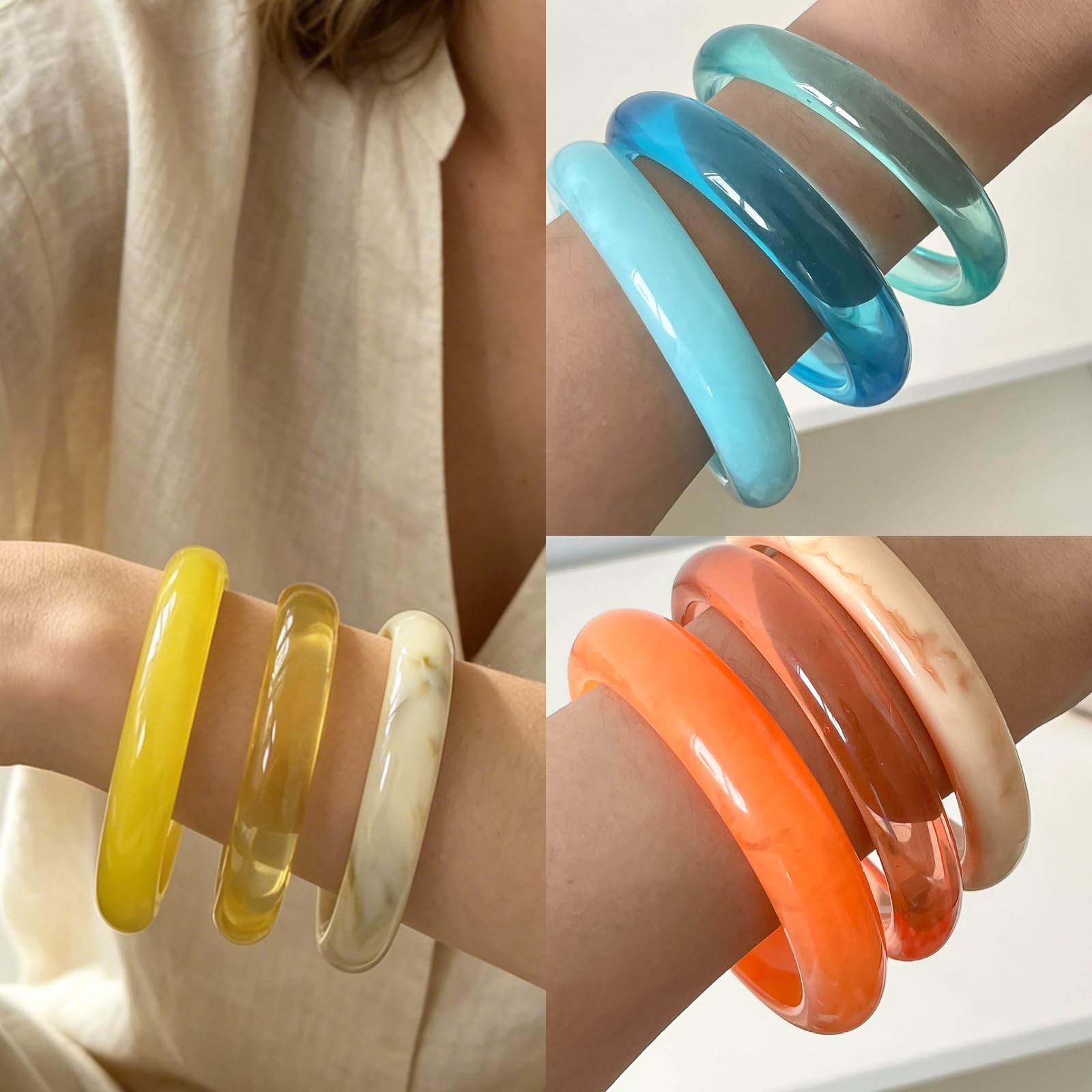 Bracelet Résine Femme, Bracelet en Résine Acrylique Empilable Manchette en Acrylique Bracelets Coloré en Résin Bracelets Cadeau pour Femme Fille