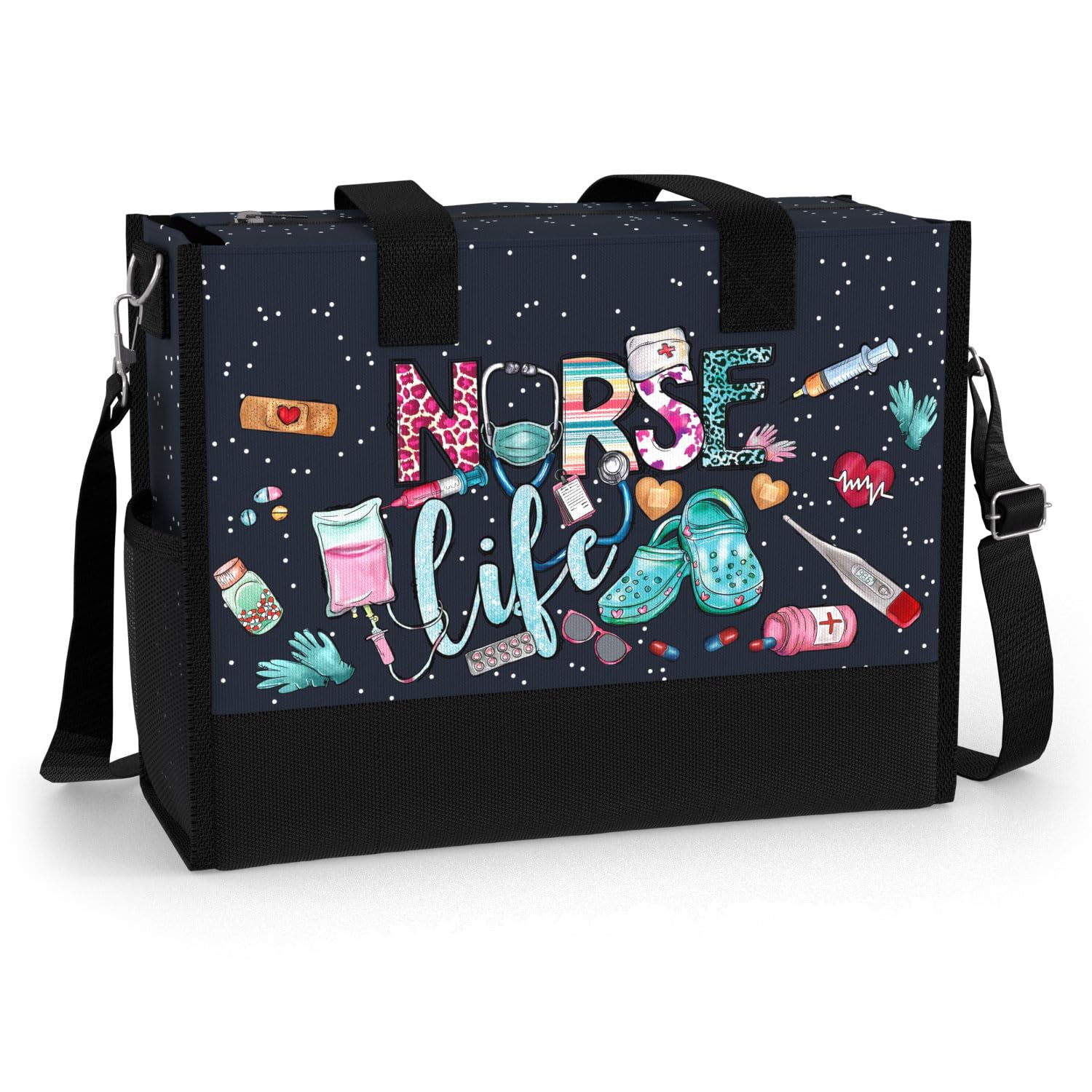 Large Tote Bag for Women. Gift for Nurse. Waterproof Bag with Pockets and Zipper for Travel, Work, Grocery.