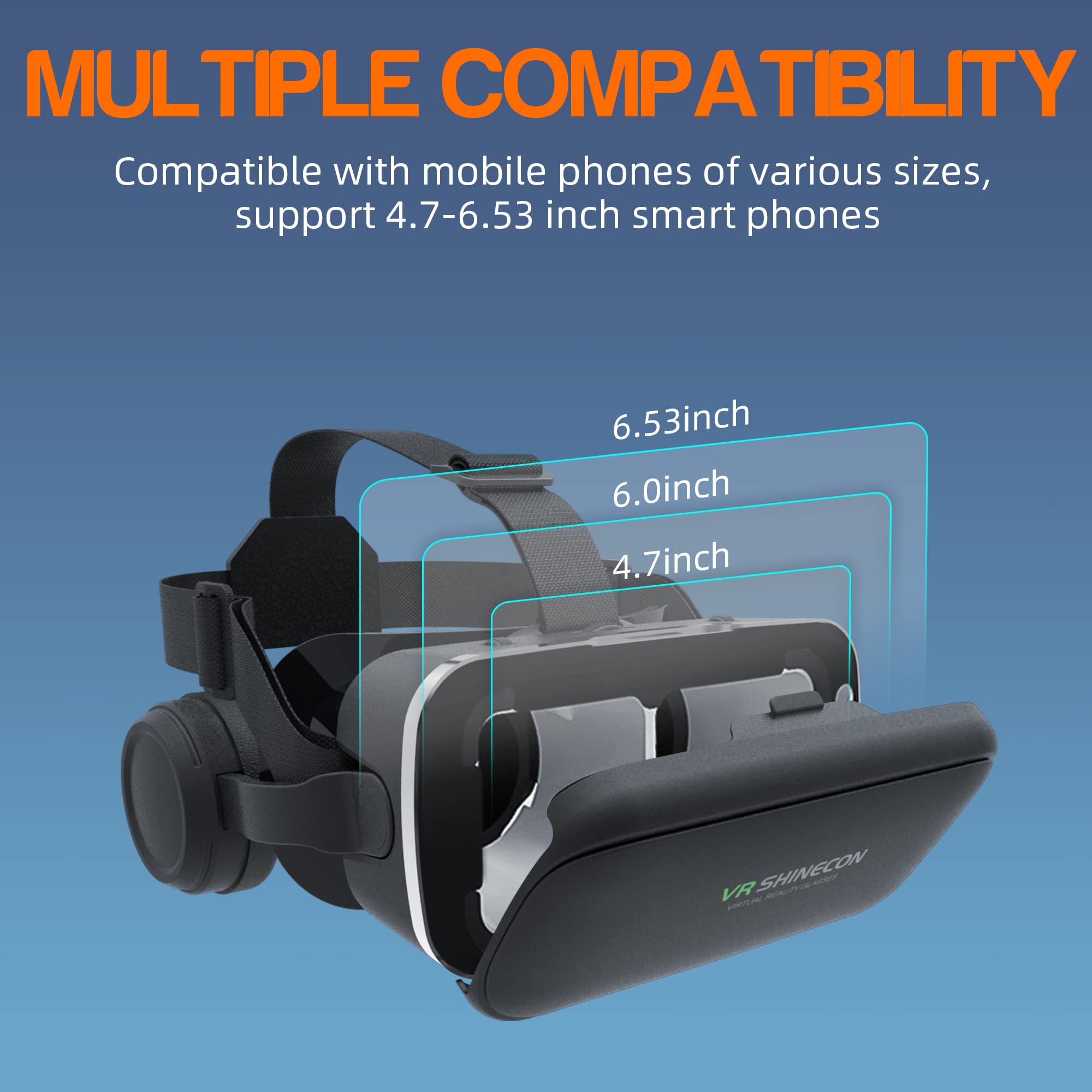 Casque VR 3D avec Écouteurs Intégrés,Expérience Immersive HD pour Films et Jeux,Compatibles avec Smartphones Android et iPhone (4,7 à 6,6 Pouces),Cadeau de Noël Idéal pour Enfants et Famille
