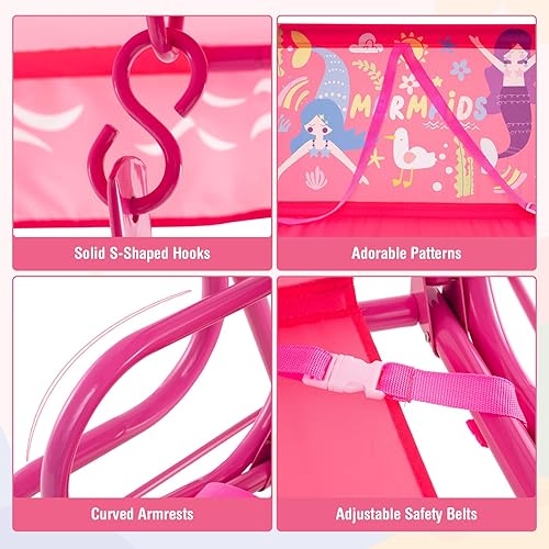 Miniatura 6 de HONEY JOY Columpio para patio para niños, columpio de 2 plazas para porche al aire libre, con toldo ajustable y cinturón de seguridad, columpio