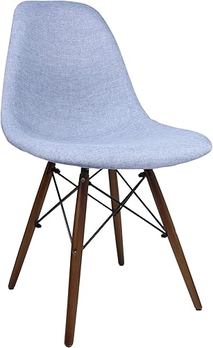 Miniatura 3 de Mid-Century - Silla de comedor lateral tapizada de tela tejida moderna con patas Eiffel de madera de nogal oscuro, juego de 2 (azul dinim)