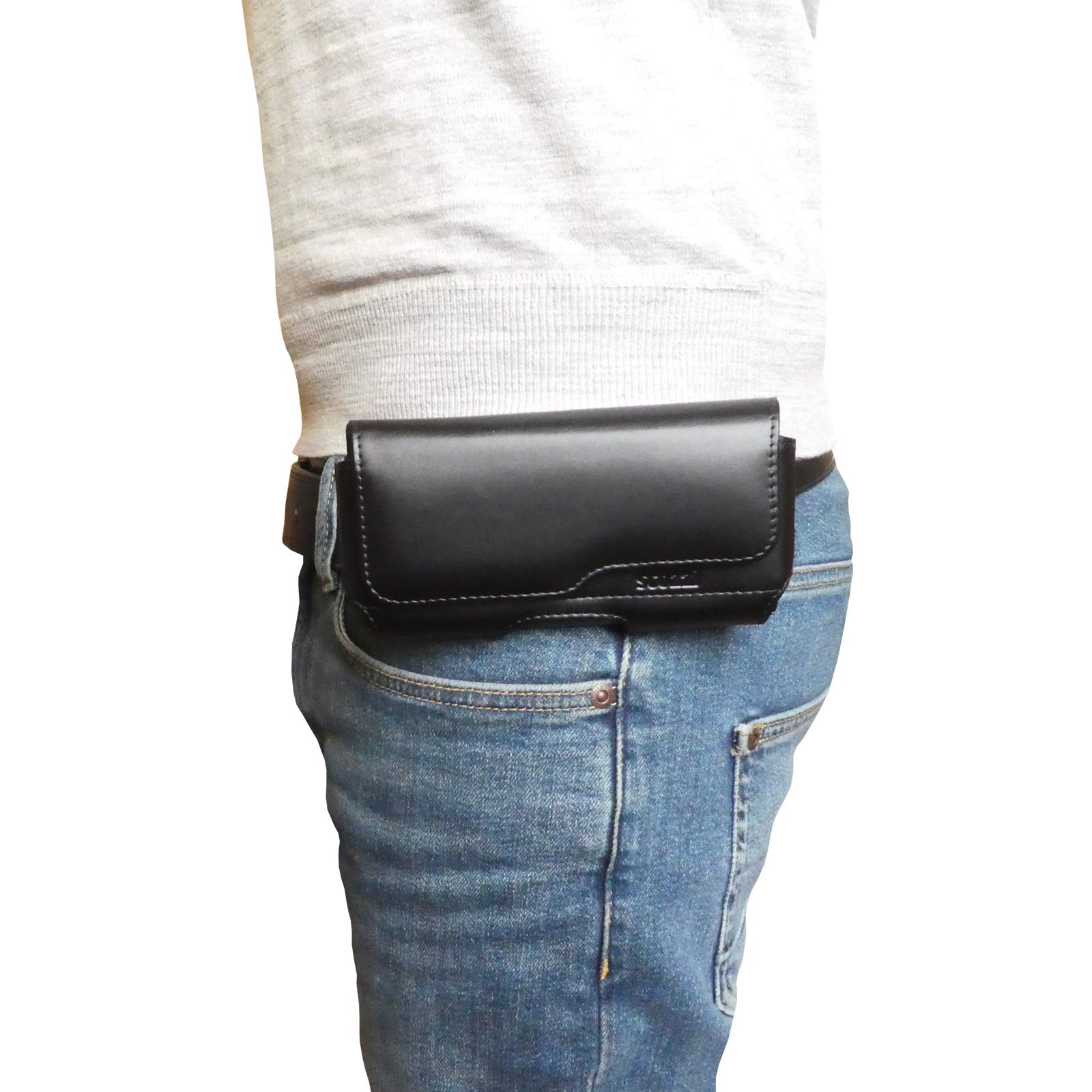 Étui De Ceinture Cuir Véritable Pochette Téléphone Portable Horizontal Smartphone p.e. compatible avec Samsung S25 S24 S23 A56 A55 A36 A26 pour iPhone 17 16 15 14 13 FE Plus Ultra Lite Pro Noir