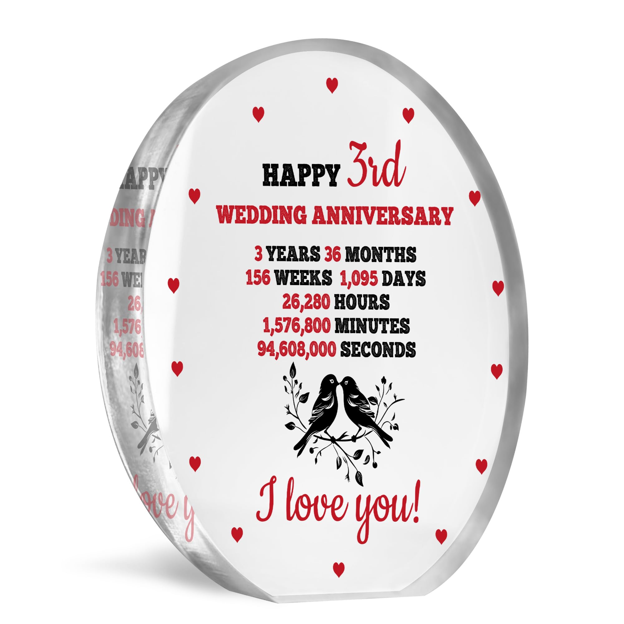 Red Ocean 3rd Anniversary Wedding Gifts for Wife, Couples Gifts Acrylic Sign, 3rd Wedding Anniversary for Wife Husband, Presents for Husband Wife, Three Year Anniversary Keepsake