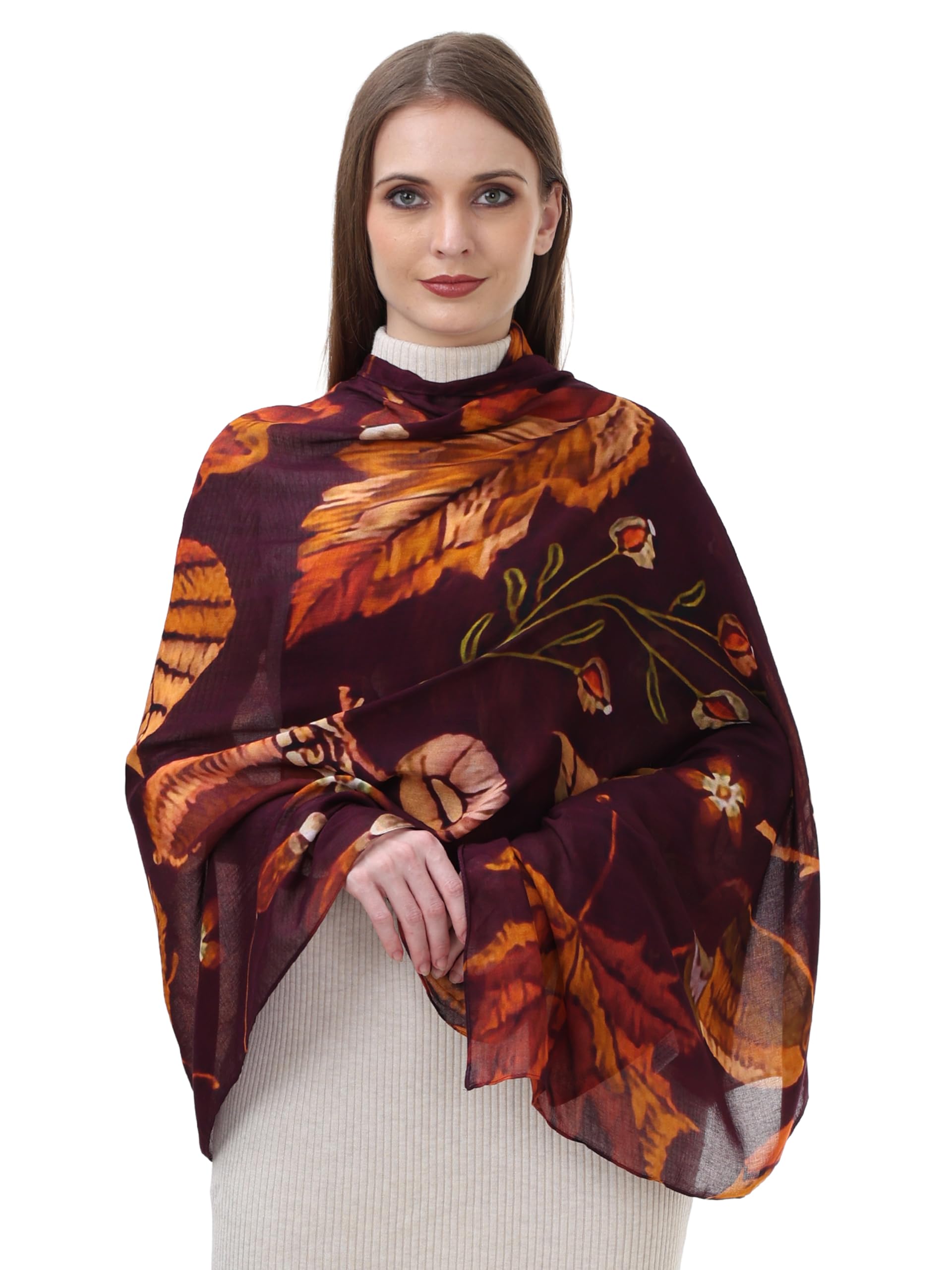 Pashmina Stole for women, Beautiful Digital Prints in Bamboo (Modal) Silk fabric, large, super soft, With suttle shine, all season stole, scarf, wrap-image-7