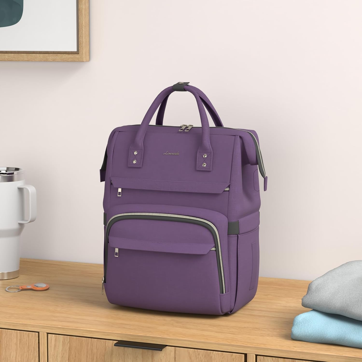 LOVEVOOK Laptop Backpack for Women,17 Inch Professional Womens Travel Backpack Purse Computer Laptop Bag Nurse Teacher Backpack,Waterproof Work Bags Carry on Back Pack with USB Port,Dark Purple - Image 2