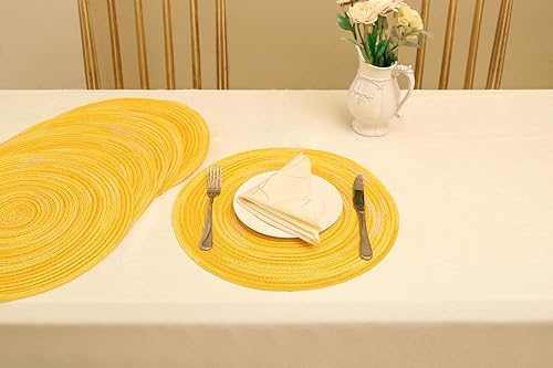 Miniatura 7 de Peking Juego de 6 manteles individuales redondos para mesa de comedor, trenzado de algodón, lavable, antideslizante, fácil de limpiar, 15 pulgadas,