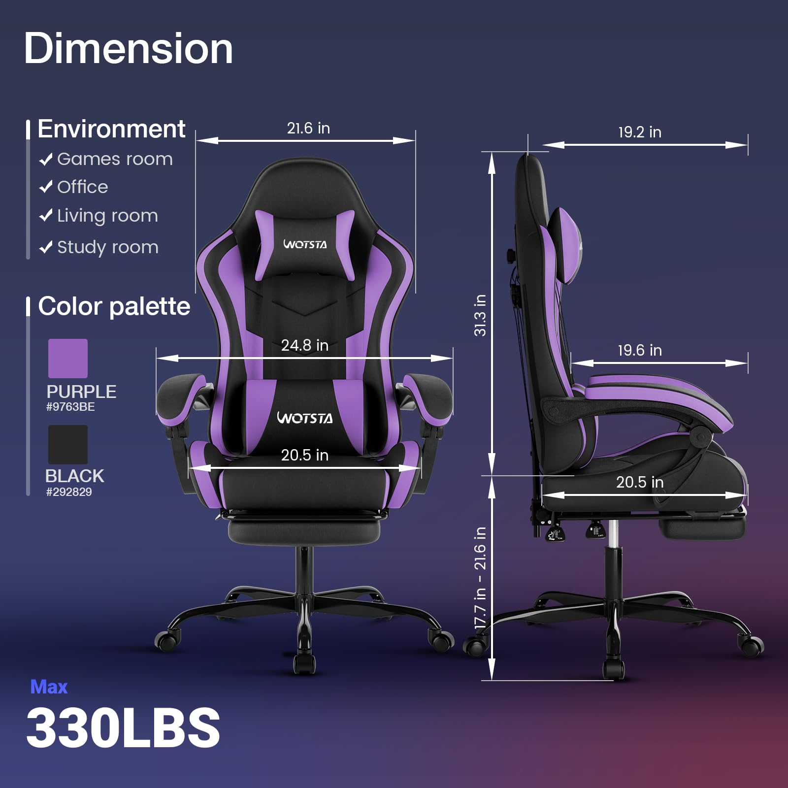 Sedia da gioco con poggiapiedi, sedia ergonomica da gaming, sedia per computer con supporto lombare, poggiatesta, sedia per PC regolabile in altezza con seduta girevole a 360°, per ufficio o gioco