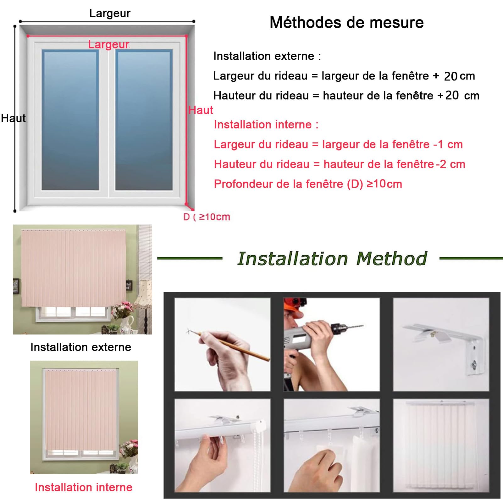Kit Complet Store à Lamelles Verticales,Stores Verticaux Occultants,Protection UV Isolé Thermique de Tissu de Lamelle,pour Bureau à Domicile,Personnalisab,Largeur x Hauteur (100cm x 220cm)