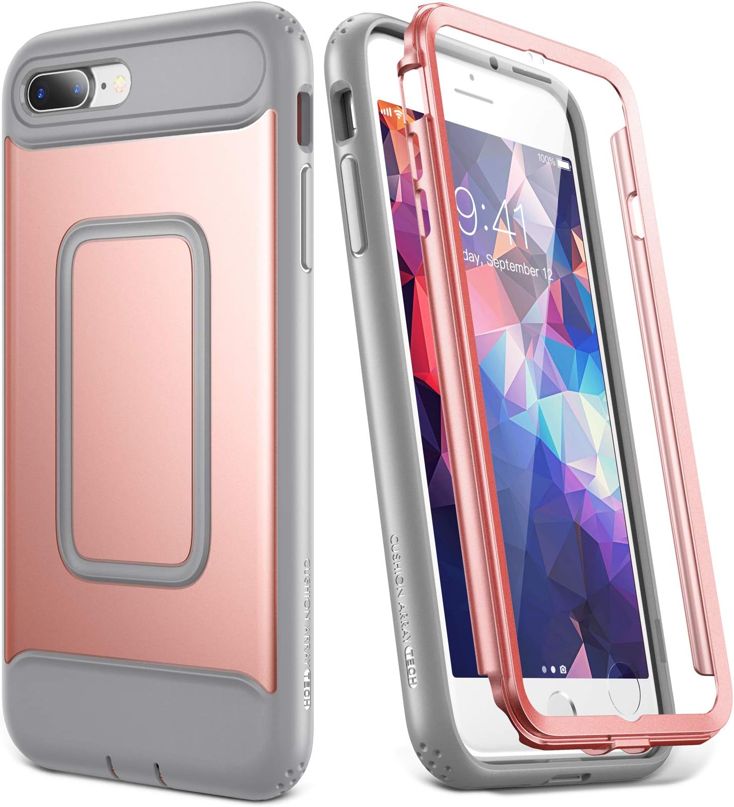 YOUMAKER iPhone 7 Plus Case iPhone 8 Plus Case Full Body Heavy Duty Protection Shockproof Case Built-in Screen Protector Apple iPhone 8 Plus (2017) iPhone 7 Plus (2016) 5.5 inch (Rose Gold/Gray)