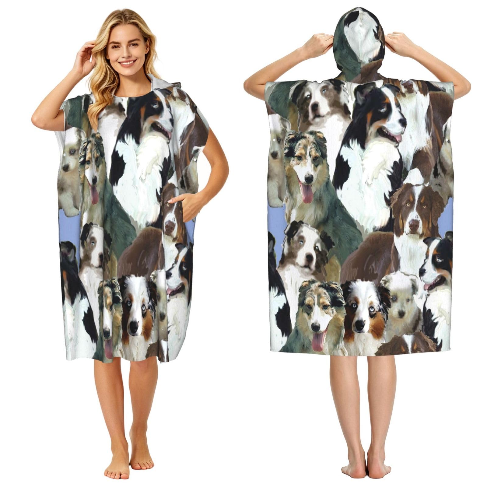 Poadnly Australian Shepherd, Adult Hooded Beach Towel 90 x 110 cm,Changing Bath Robe, Surf Poncho Towel For Women Men