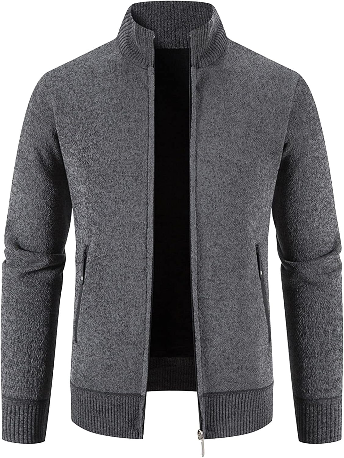 DGHM-JLMY Men Zippered Cashmere Knitted Cardigan Sweaters Full Zip Up Stand Collar Slim Fit Cable Sweater Jacket with Pocket