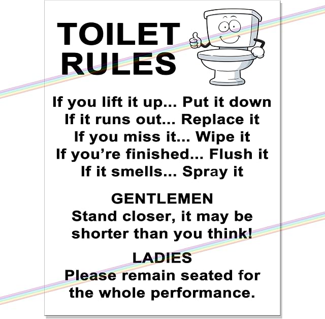 TOILET RULES Funny Metal Signs Loo Wall Plaque Tin Sign (27cm x 18cm), Multicolor