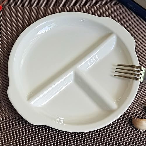 Miniatura 7 de Placa de comedor de 3 compartimentos de material de cerámica de 8 pulgadas Placas divididas blancas redondas, placa de control de Porton