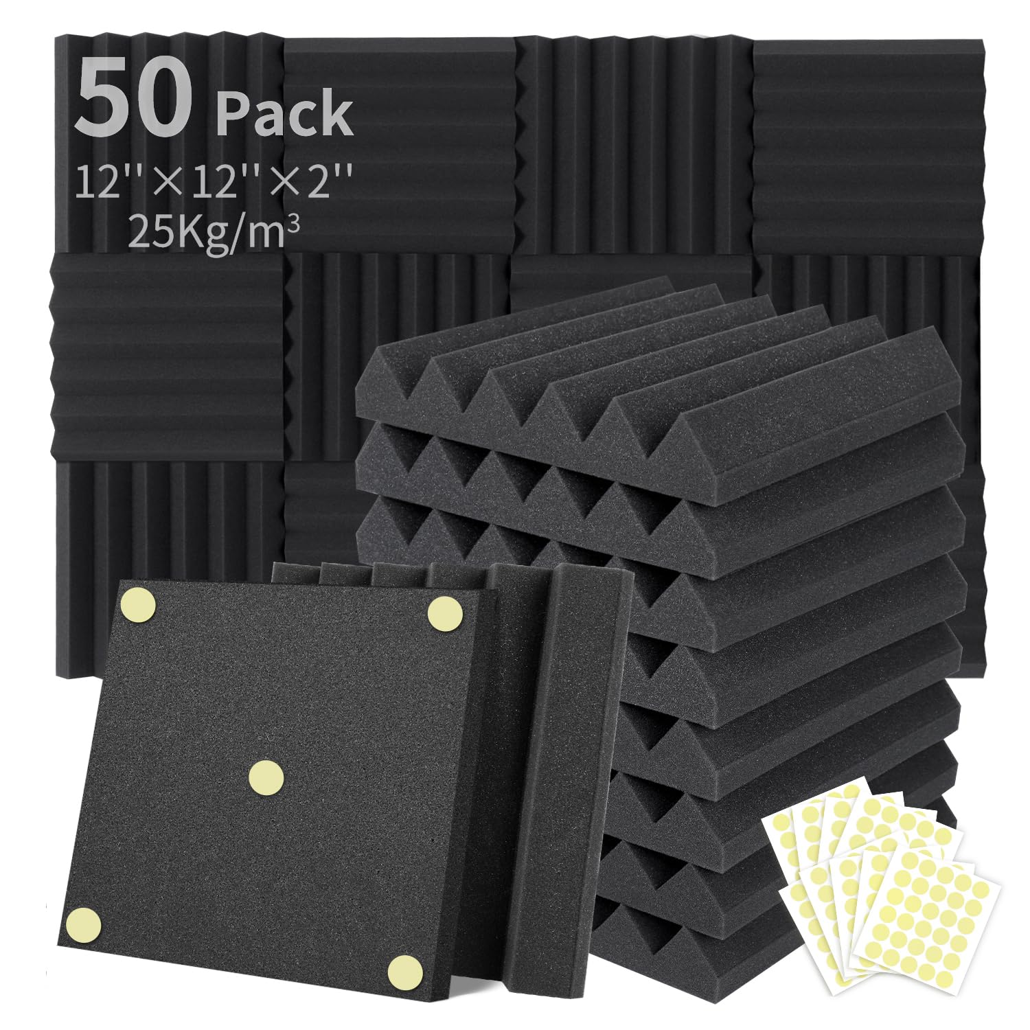 Focusound 50 Packs Acoustic Foam Panels Wedge 2 X 12 X 12