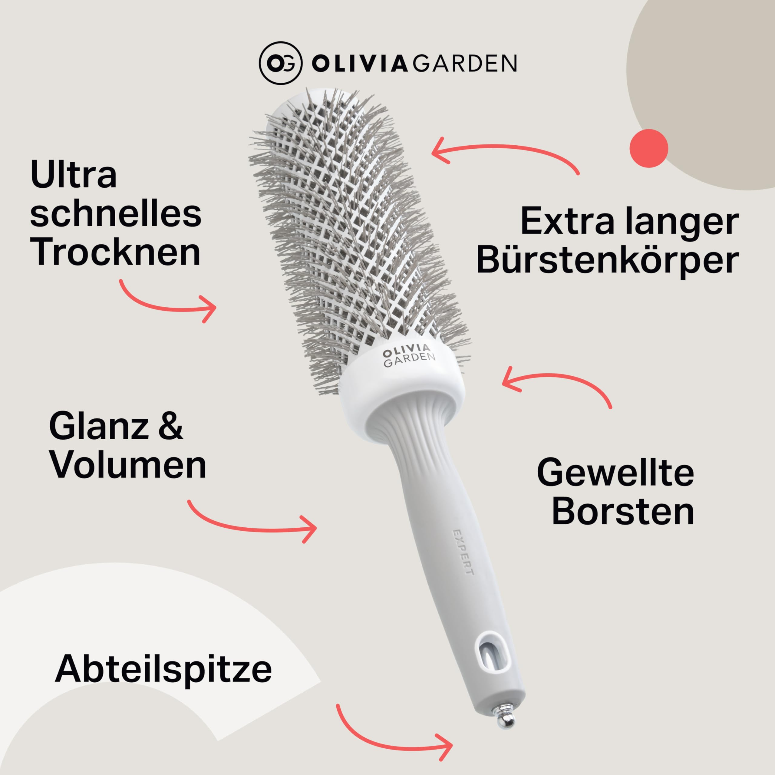 Olivia Garden - Expert Blowout Speed White and Grey Hairbrush- 45, 0.1 kilograms