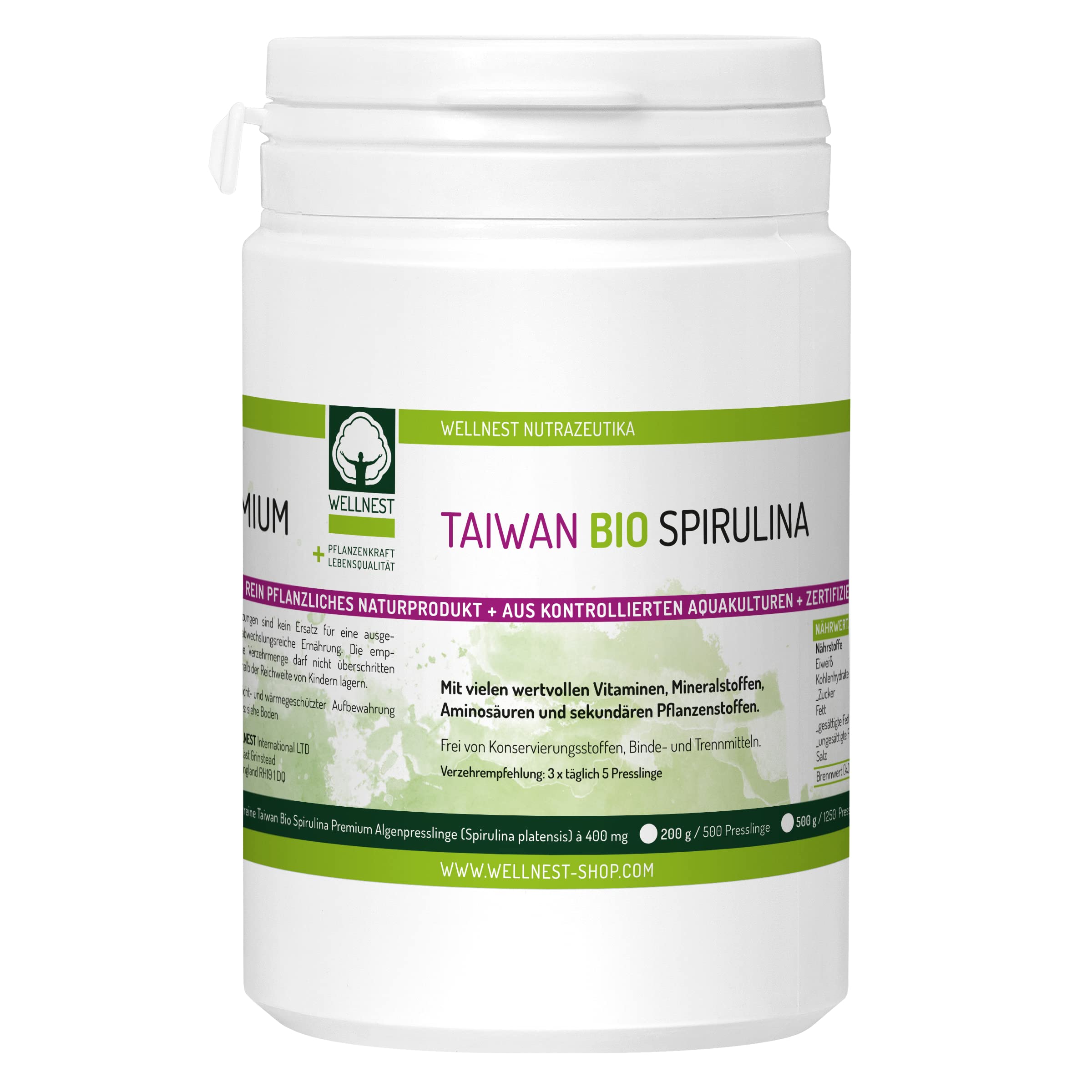 Bio Taiwan Spirulina | Detox Superfood mit hochwertigem Protein | Blaualgen vegan | 2500 Presslinge à 400 mg