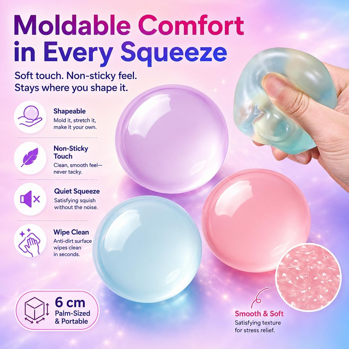 6Pcs Coconut Oil Squishy Stress Ball, Sensory Fidget Toy Set image 3