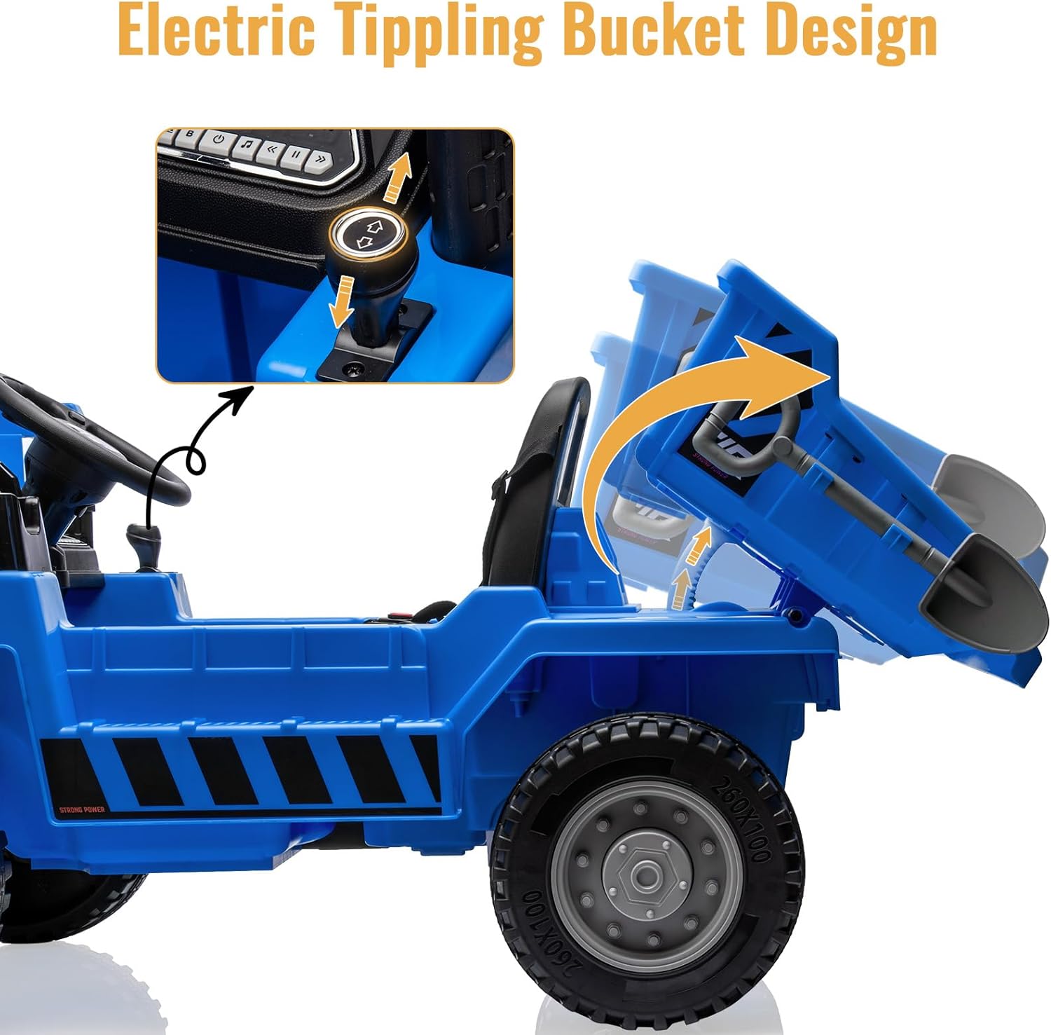 12V Ride on Dump Truck with Remote Control, Electric Toy Car, 4-Wheeler Construction Vehicles with Dumping Bed & Music
