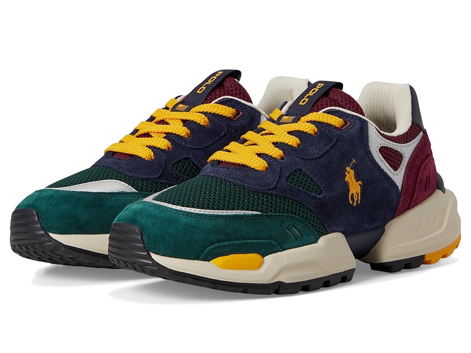 Polo Ralph Lauren Suede Mesh-Polo Jgr Pp-Sneakers-Low Top Lace (Collegiate Color/Blockblock) Men's Running Shoes INTERNATIONAL SHIPPING