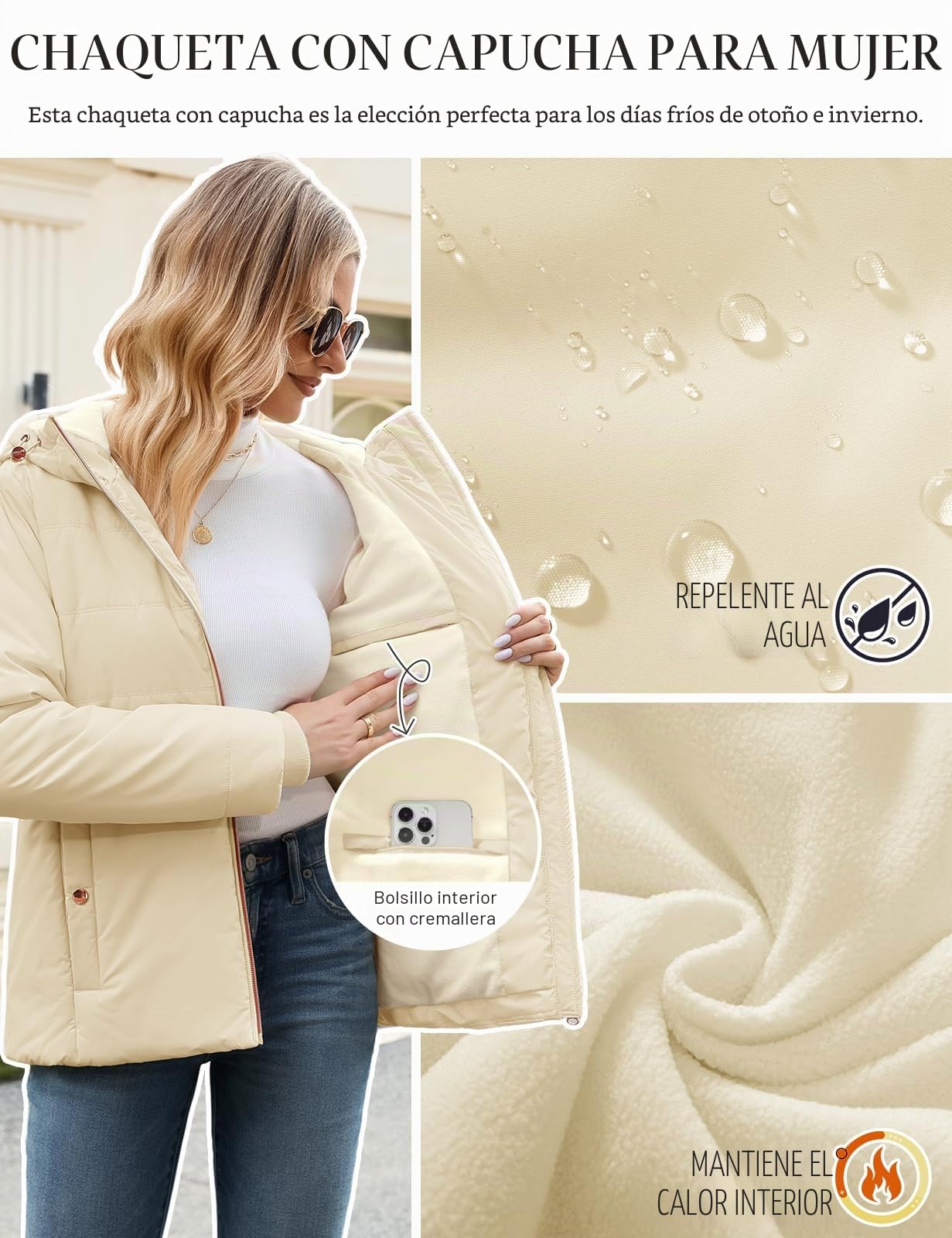 Chaqueta Mujer Invierno Corto Abrigo Acolchado Cálido Abrigos Gruesa Plumifero con Cremallera Chaquetas Polar Elegante Parka Prueba de Viento Softshell Jacket para Uso Diario y al Aire Libre