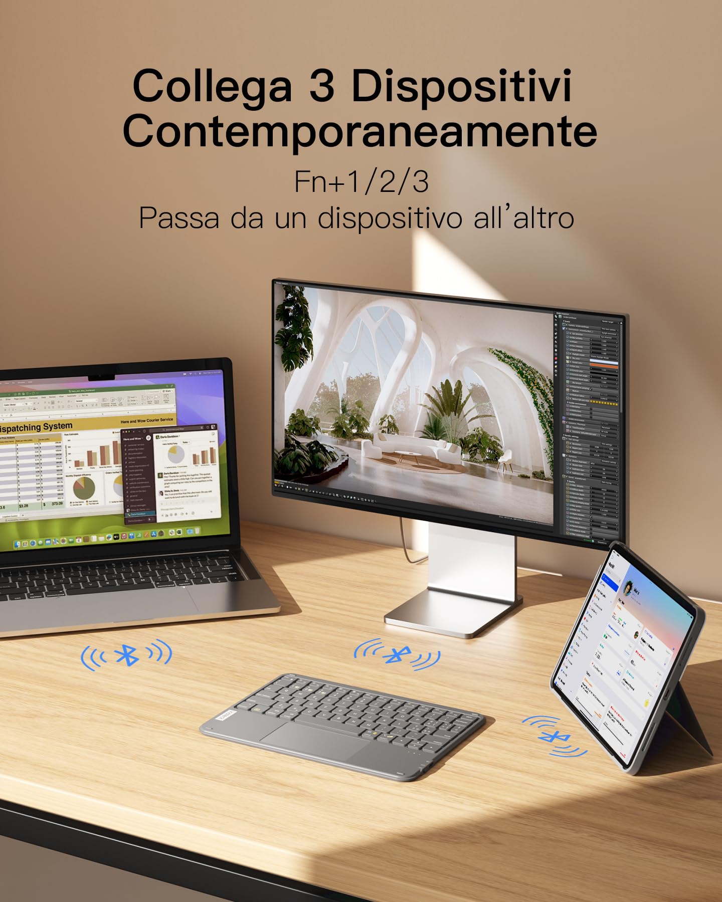 Inateck Tastiera Bluetooth con touchpad, tastiera wireless QWERTY ultra sottile e portatile, compatibile con Windows e iPad OS, KB01105