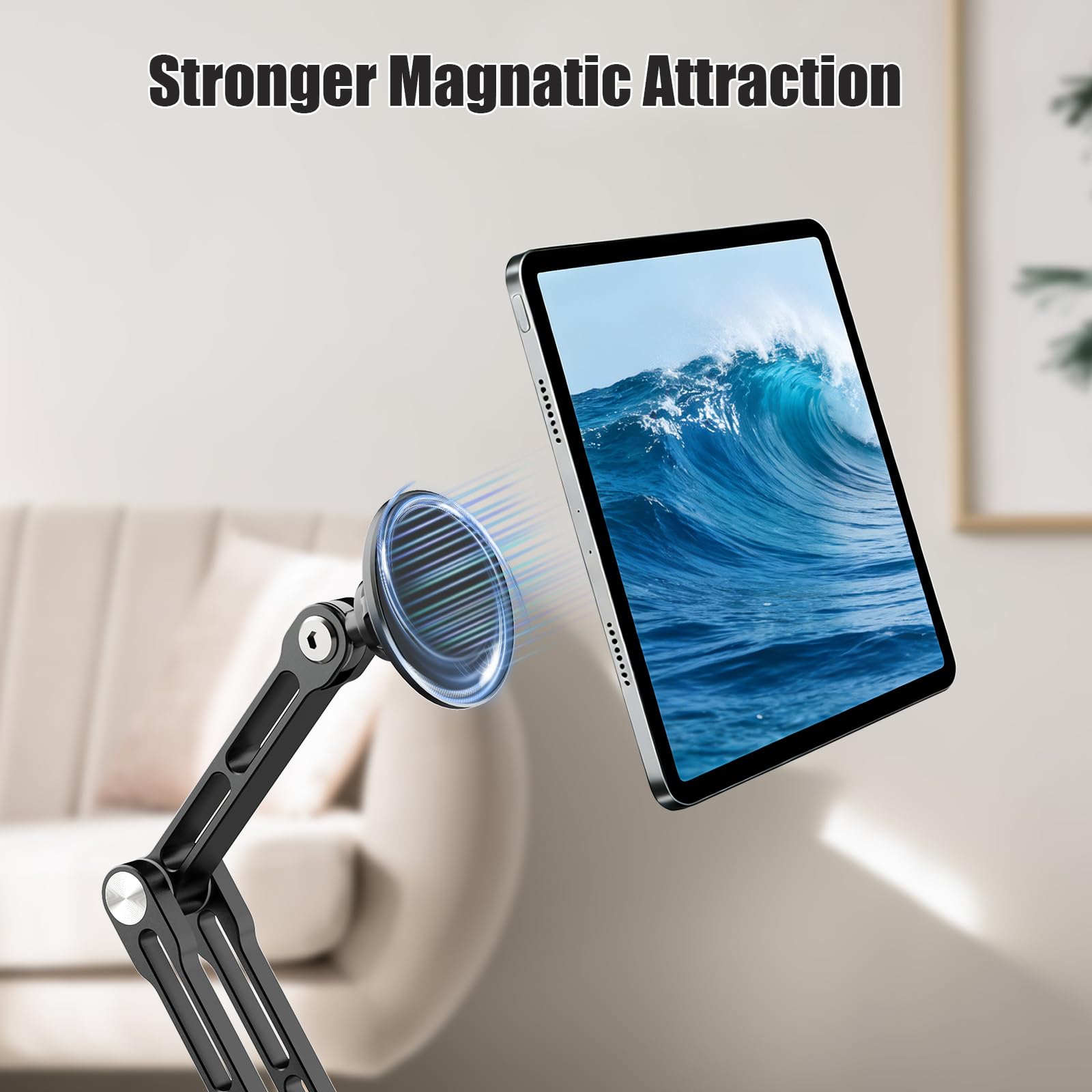 Magnetischer Tablet Halterung Ständer für MagSafe, Aluminium 360° Drehbarer Tisch iPad Halter mit drehbarem Arm für iPhone/Android/iPad/E-Reader