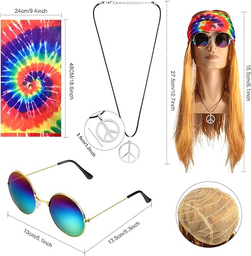 Miniatura 2 de SATINIOR Conjunto de disfraz hippie para hombre, camiseta de teñido anudado, chaleco con flecos para carnaval, fiesta de Halloween, cosplay