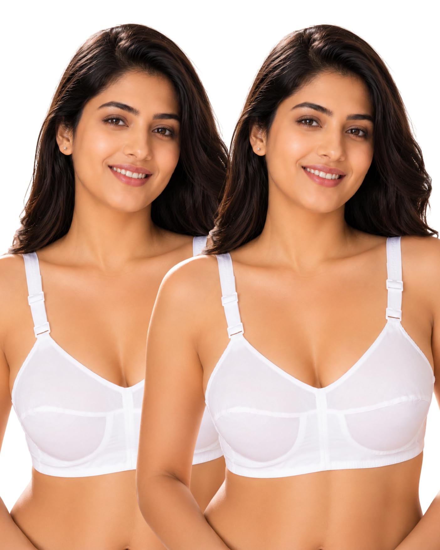 Bee-Heart Women's Cotton Full Coverage Wire Free Non Padded Cotton Straps Bra Pack of 2-image-38