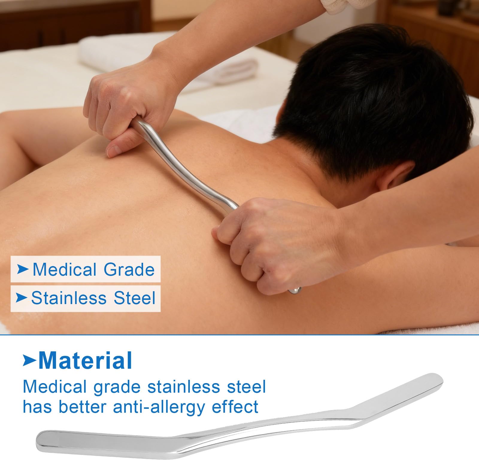Guasha Acciaio Inox Guasha Acciaio Inox Gua Sha Acciaio - Strumento in Acciaio 316, 30 cm, 8 mm, Impugnatura Ergonomica - Per Sport, Fitness, Mobilità, Schiena e Gambe