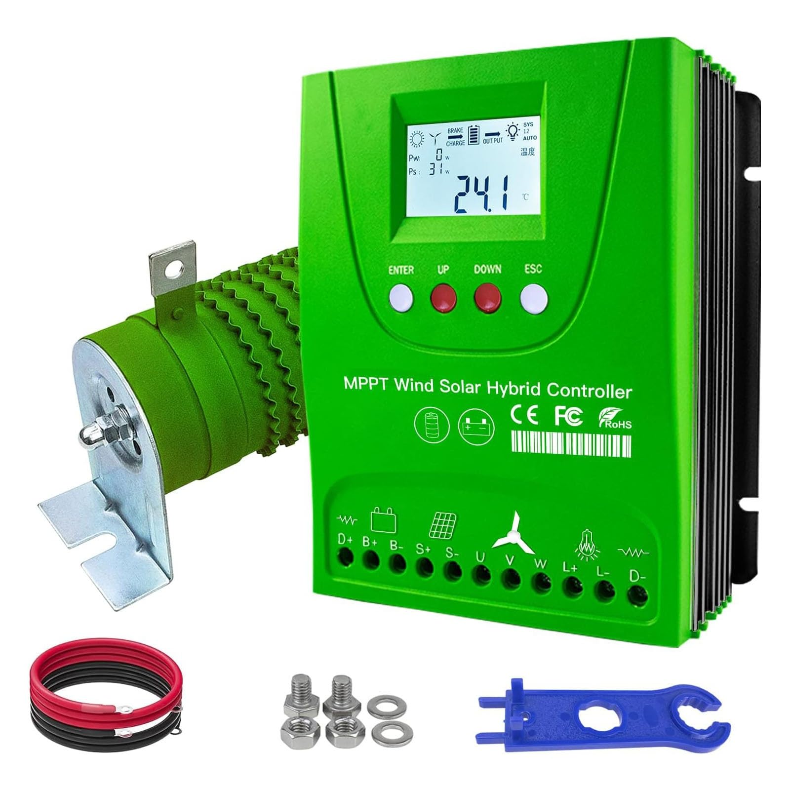 Regolatore di Carica Ibrido Solare Eolico 6000W-10000W, Batteria Automatica 24V/48V Regolatore Solare Eolico Ibrido MPPT con Display LCD e carico di Scarico Libero accurato(12V,10000W)