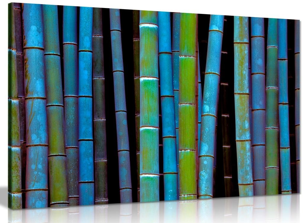 Panther Print Blue Abstract Bamboo Forest Canvas Wall Art Picture Print (36X24in)