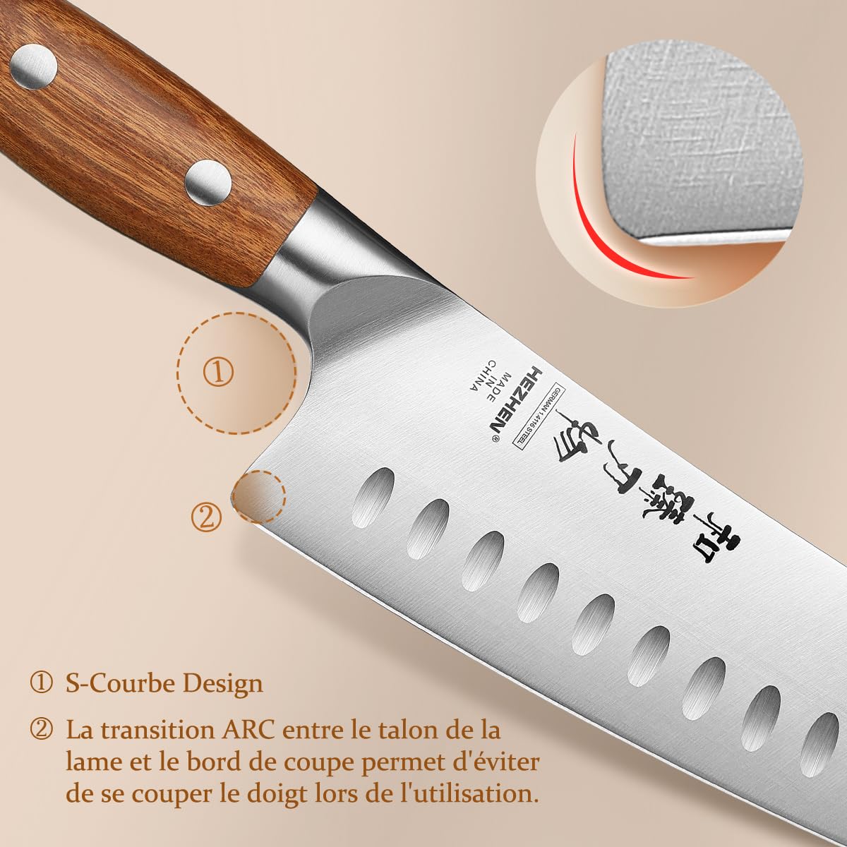 HEZHEN Blocs Couteaux Ensembles de Couteaux de Chef, Set de Couteaux de Cuisine avec Bloc de Couteaux en Bois D'Acacia, Ciseaux de Cuisine en Acier Inoxydable, Avec Fusil à Aiguiser
