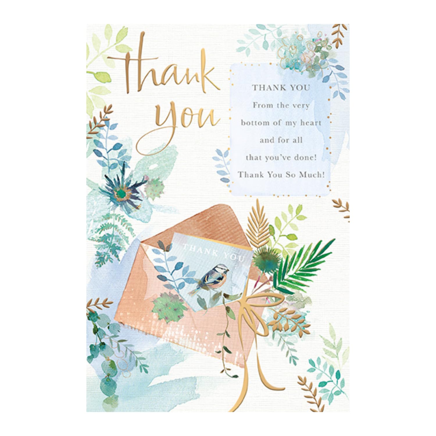 Words n Wishes Moments in Time Artistic Thank You Card from From the Bottom of my Heart, Bird and Foliage - Gold Foil Finish