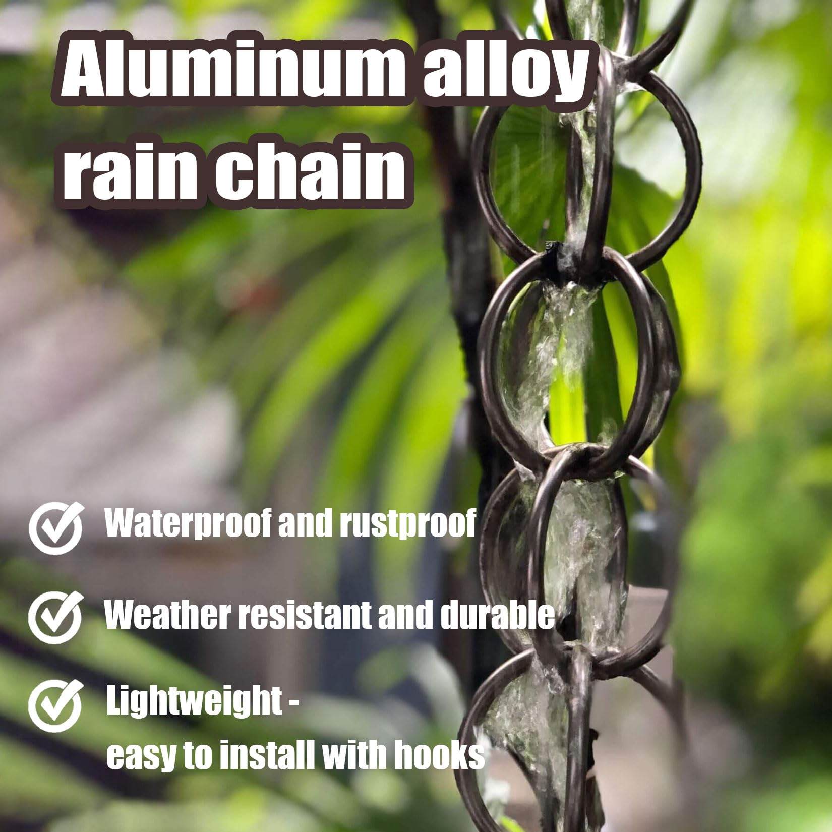 Cascada Decorativa de Cadenas de Lluvia,Cadena de Lluvia Exterior,Desviador del Agua de Lluvia de los Bajantes de los Canales,Pabellón,Porche,Villa,jardín,decoración del hogar 2.2m(7.3ft)