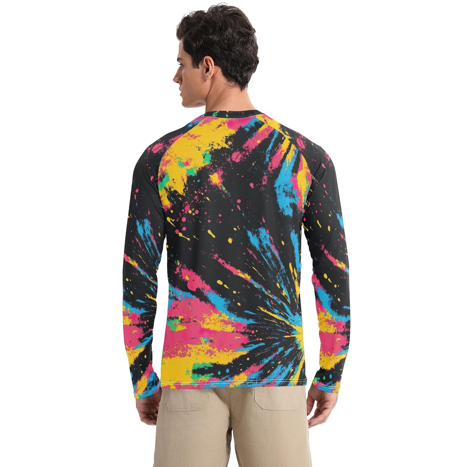 Mens UPF 50+ UV Sun Protection Men Rash Guard Long Sleeve Men's Rash Guard Quick Dry Beach T-Shirts, Colorful Tie Dye, X-Large
