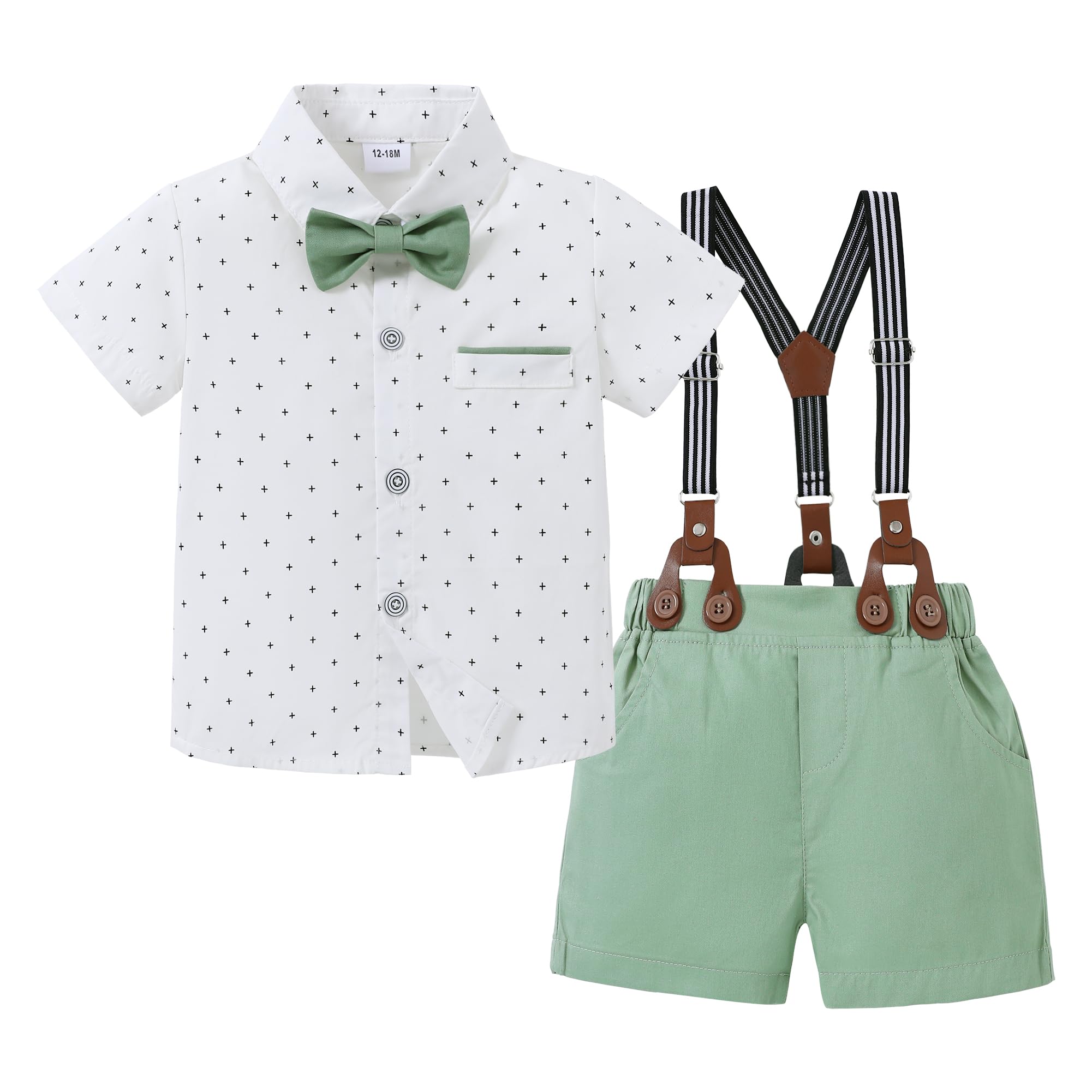ZOEREA Toddler Baby Boy Clothes 1-5T Boy Gentleman Suit Short Sleeves Shirt +Suspender Pants +Bowtie Toddler Dress Boy Outfit