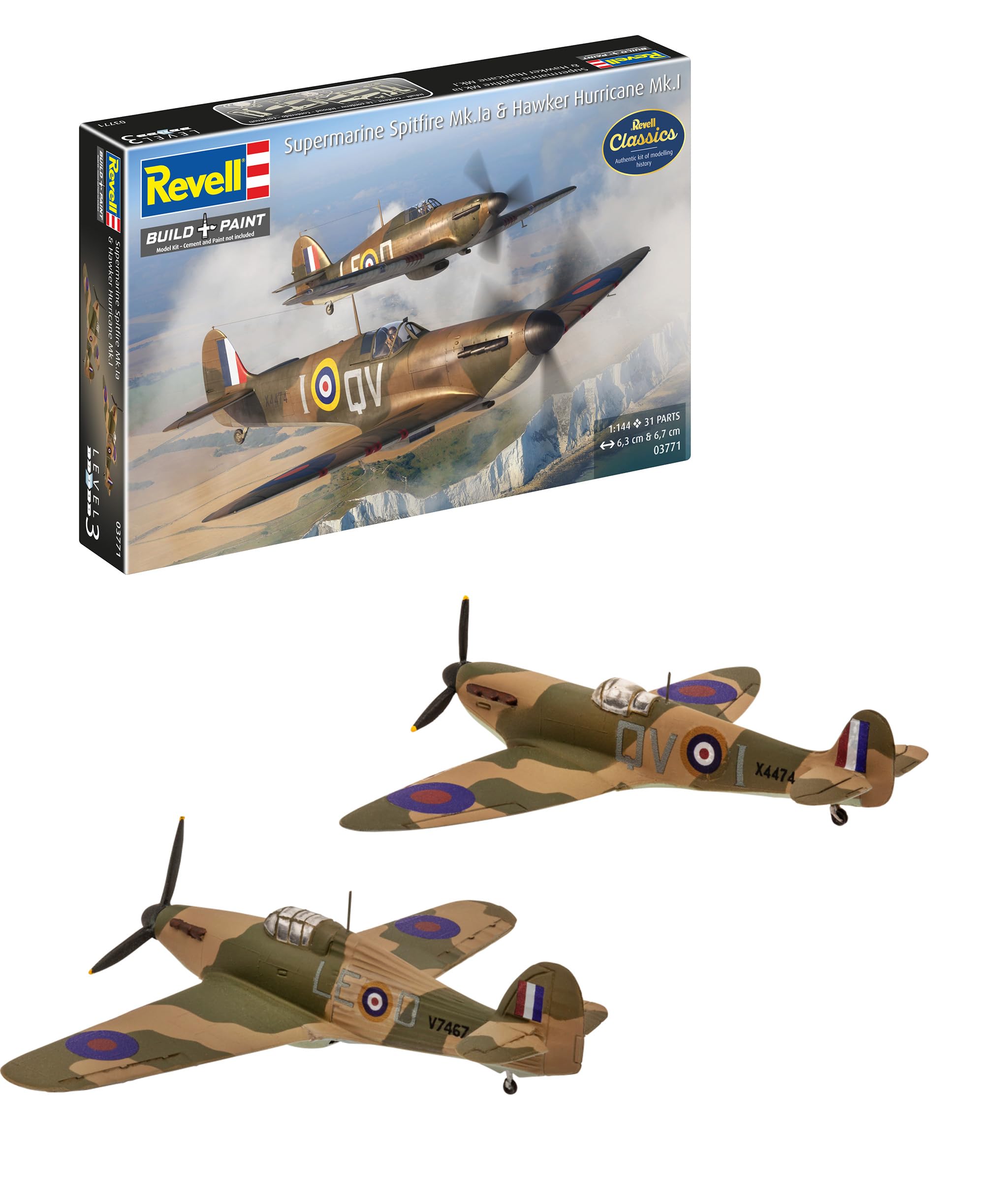 Revell 03771 Supermarine Spitfire Mk.Ia & Hawker Hurricane Mk.I Échelle 1:144 Kit de maquette en plastique non construit/non peint