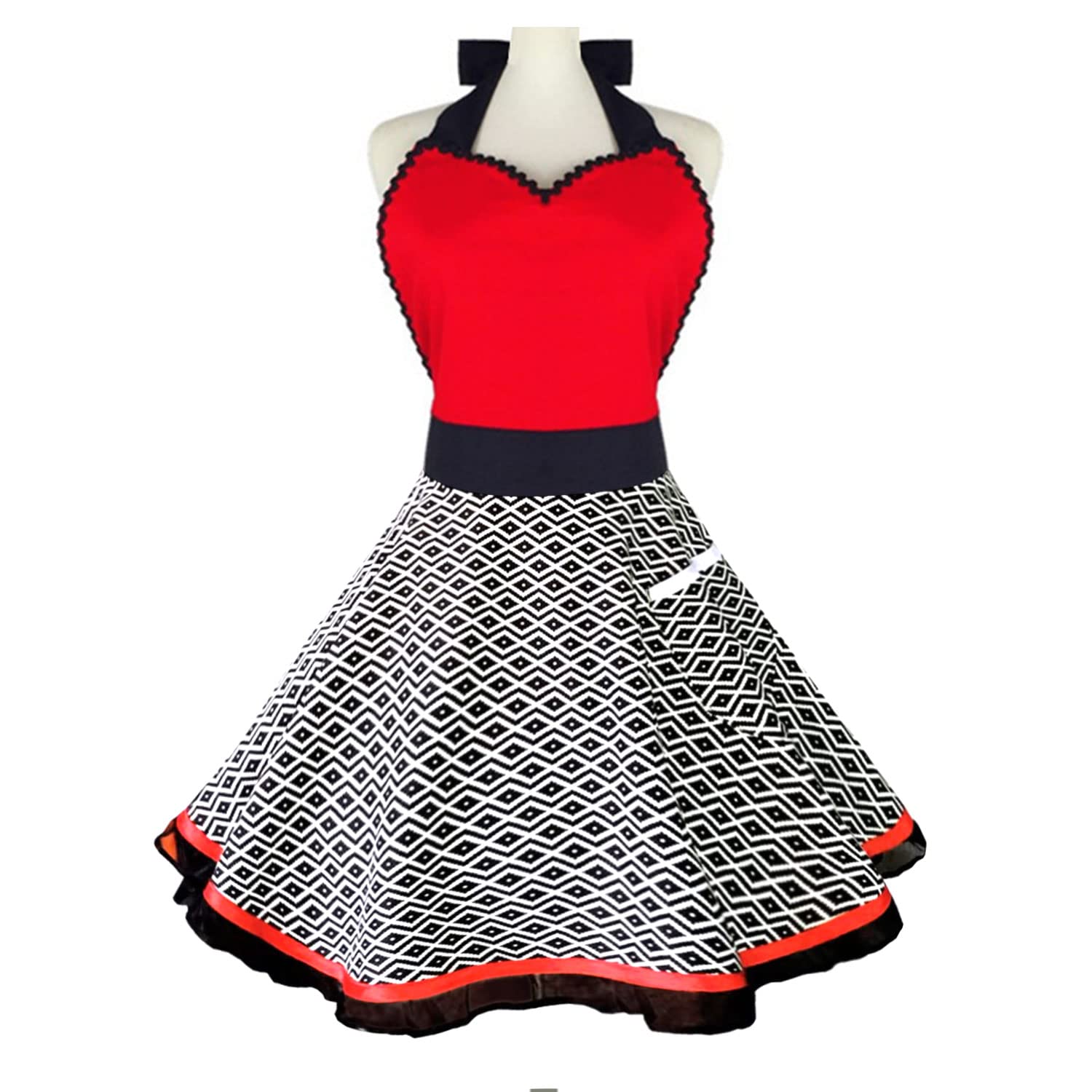 Violet Mist Lovely Sweetheart Retro Kitchen Apron Women Girls Red Plaid Lace Vintage Christmas 1950s French Maid Cotton Cooking Apron Adjustable Waist Mom Gift