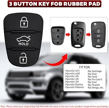2 Pack Key Fob Rubber Buttons Pad Replacement for Hyundai i10 i20 i30 ix20 ix35 Kia Sportage Soul Ceed Rio Picanto Venga 3 Buttons Keyless Entry Remote Control Car Key Fob Case Cover Insert Keypad