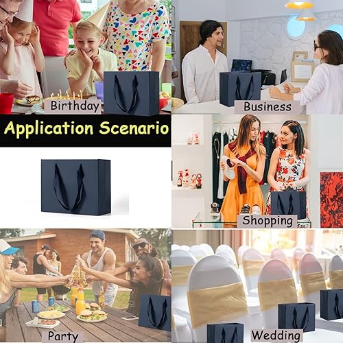 Miniatura 4 de Dasofine Bolsas de regalo azul marino, 25 bolsas de regalo de 10.6 x 3.1 x 8.7 pulgadas, bolsas de regalo azul marino con asa, bolsas de papel kraft