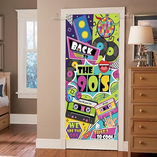 Miniatura 7 de Cartel de puerta de fiesta de los años 90, telón de fondo de fotografía de graffiti de hip hop con temática de los años 90 para sesión de fotos,