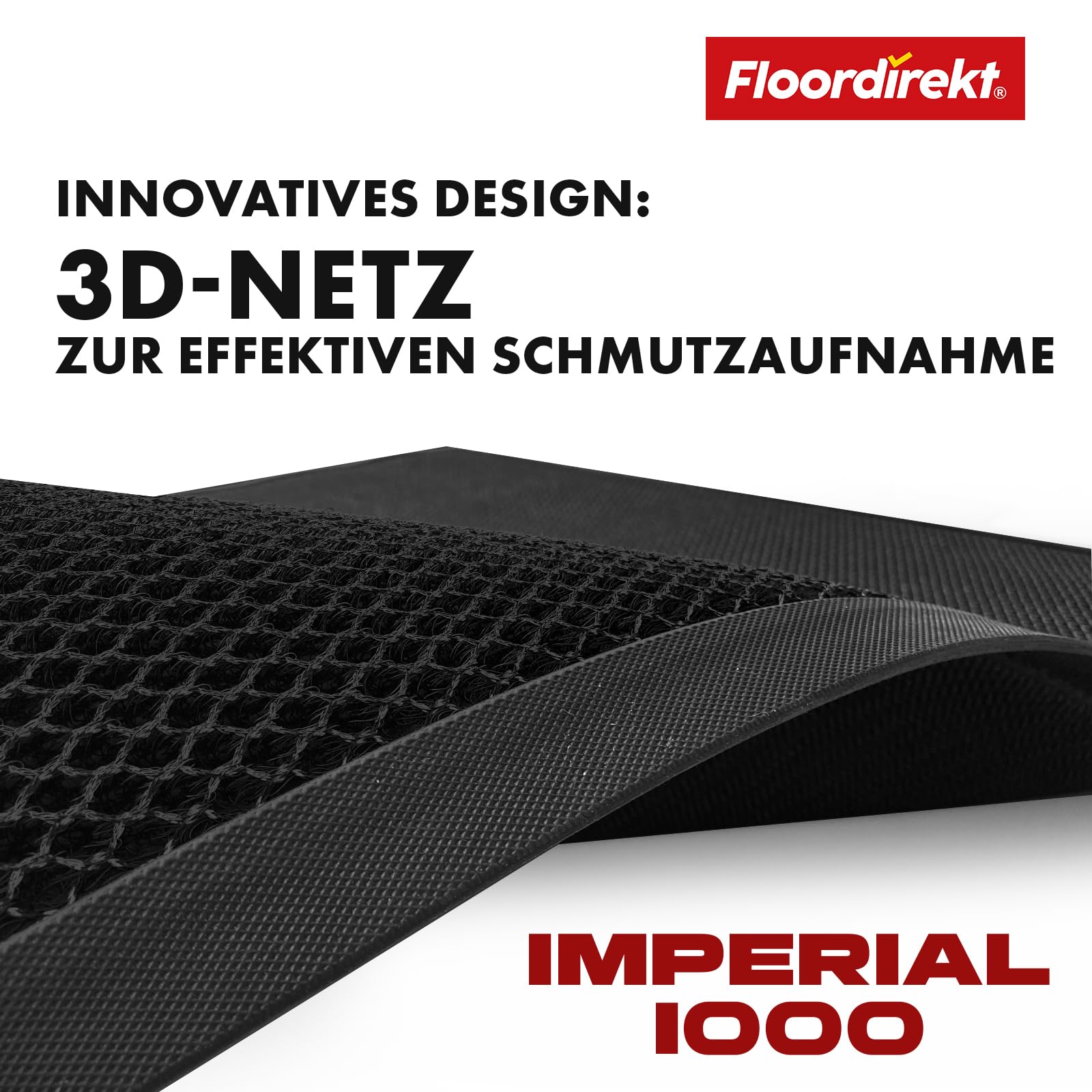 Floordirekt Zerbino Imperial 1000 con innovativa Rete 3D, Antiscivolo, per Ingresso, zerbino (Nero, 90 x 150 cm)
