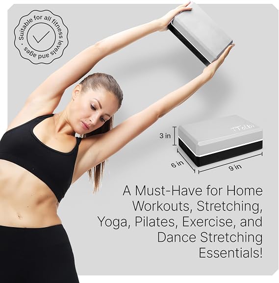 Yoga Blocks 2 Pack with Strap and Guide Soft Non-Slip EVA Foam Blocks