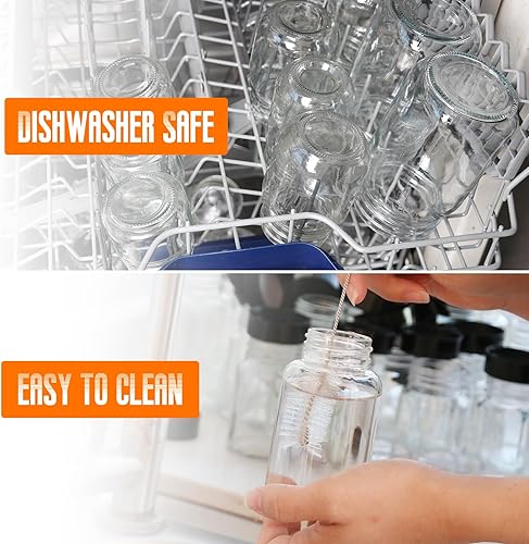 Vista 7 de EkkoVla Paquete de 12 botellas de vidrio de 2 onzas con tapas para líquidos, tarros de boca ancha de 2.1 onzas líquidas con tapas, botellas