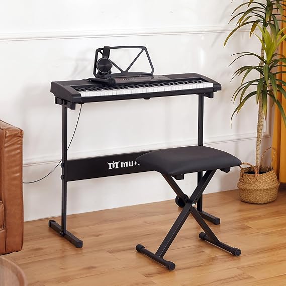mustar 61 key keyboard piano for beginners digital piano keyboard with light keys speakers e piano stand stool headphones microphone music rest 300 sounds & simply music lessons