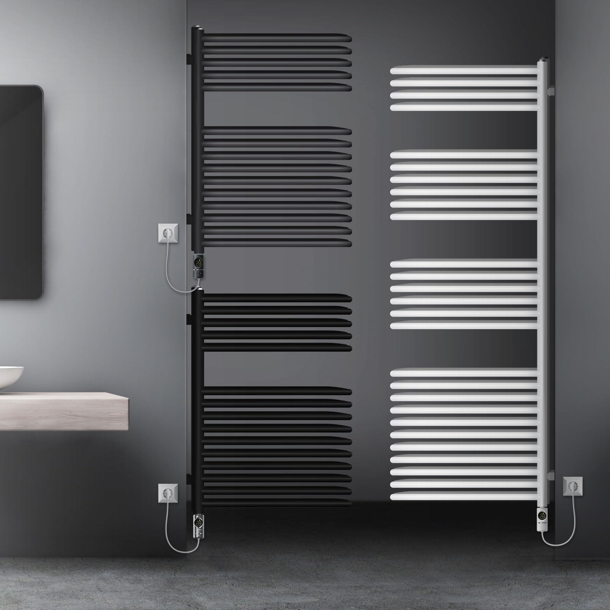 LuxeBath Radiador Toallero de Diseño Monocapa para Baño 500 x 800 mm Antracita con Elemento Calefactor 300W Pantalla Digital Cromo Estufa Moderna para Aseo o Dormitorio con Tubos Ovalados