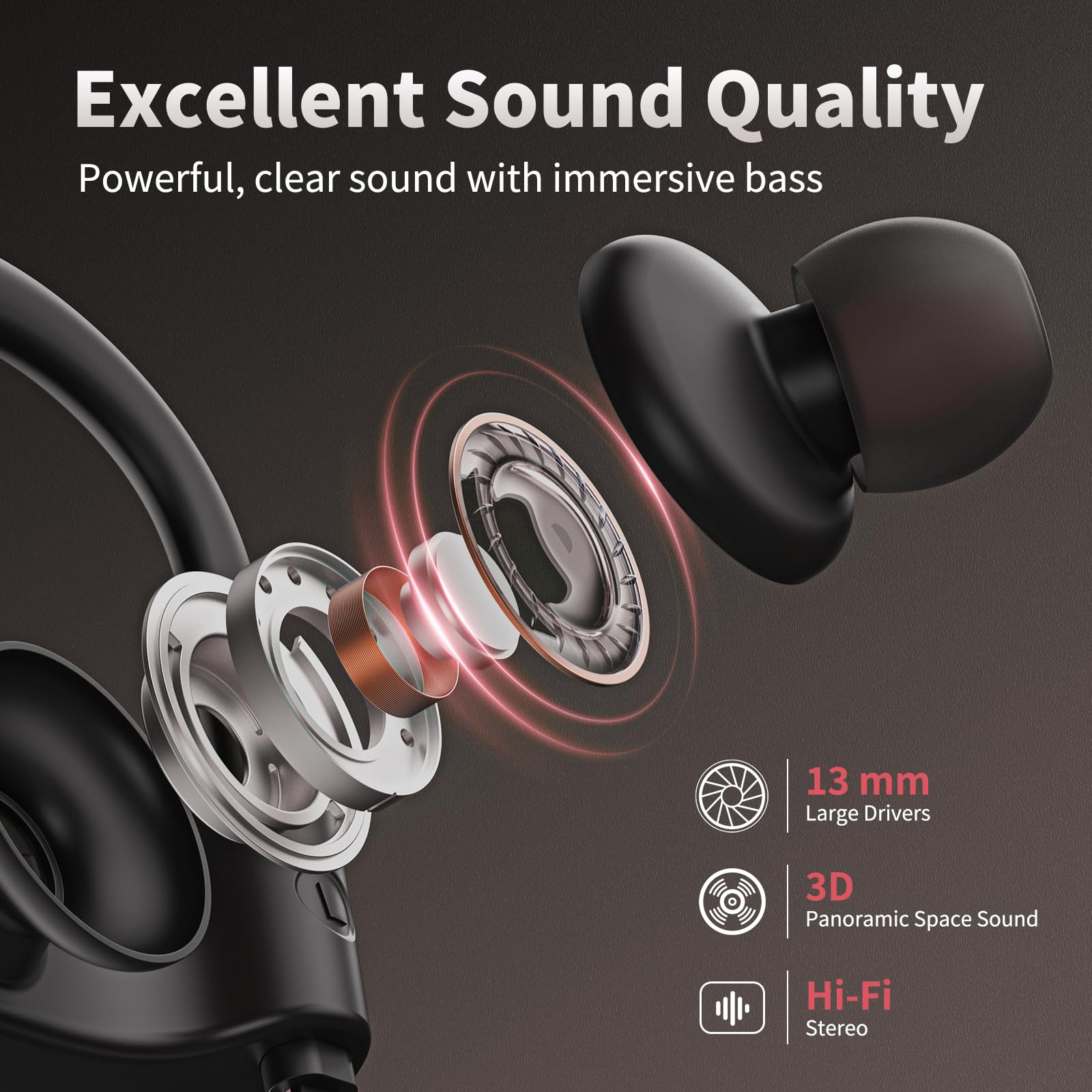 JOYWISE Auriculares inalámbricos Bluetooth 5.3 con 16 horas de tiempo de reproducción estéreo IPX7 impermeables, auriculares intraurales con cancelación de ruido para correr, negro y rosa